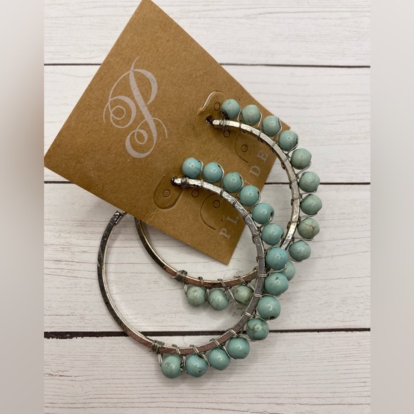 Plunder Beaded Turquoise Hoop Earrings - Picture 2 of 3